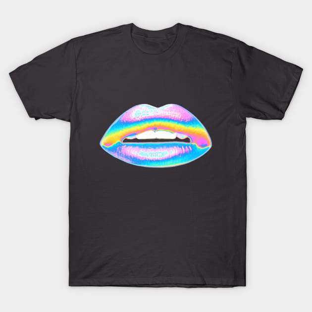 New Holographic Lips on Pink T-Shirt by dinaaaaaah